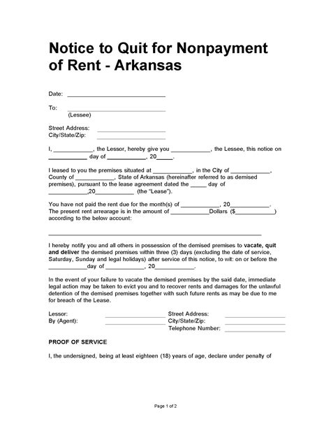 arkansas  day notice  quit late rent template  word