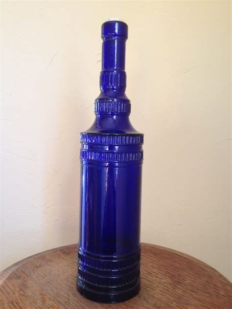 Vintage Cobalt Blue Glass Bottle 12 Inches Tall Marked
