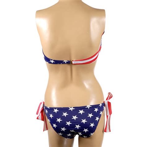 stars and stripes usa padded twisted bandeau tube bikini american flag