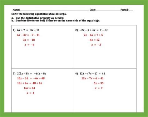solving multi step equations practice worksheet multi step equations