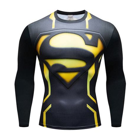 Superman Yellow Logo Long Sleeve Compression Shirt For Men I Am Superhero
