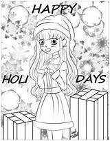 Coloring Christmas Manga Girl Pages Style Adults Adult Justcolor sketch template