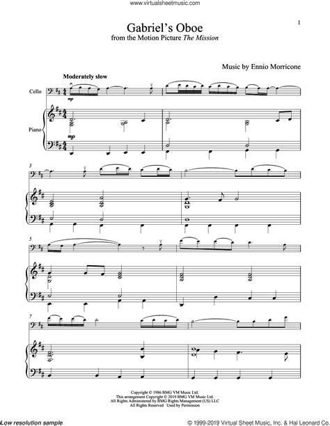 Morricone Gabriel S Oboe From The Mission Sheet Music For Cello And