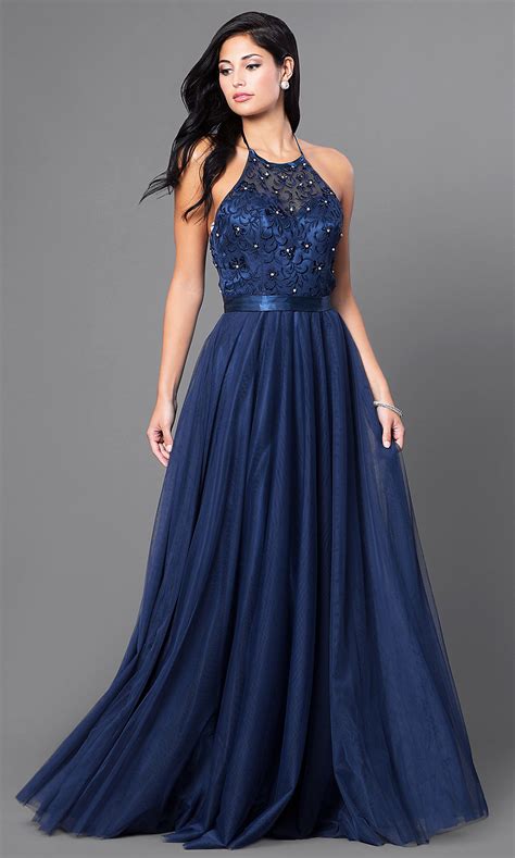 embroidered elizabeth k long halter dress promgirl