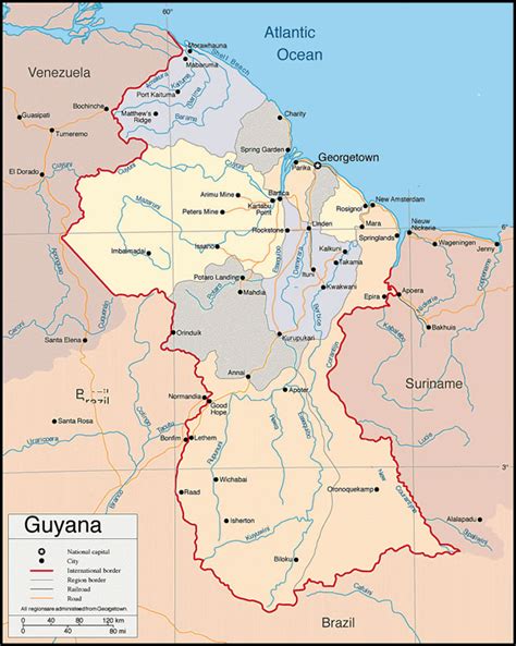 Large Detailed Political Map Of Guyana Guyana Large