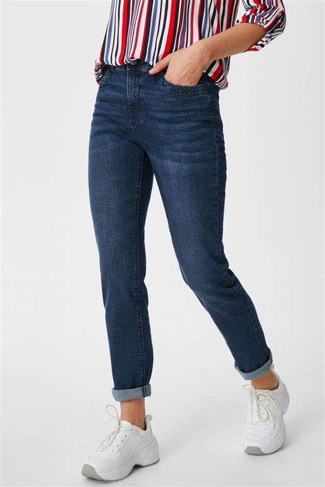 ca canda premium slim fit jeans met biologisch katoen donkerblauw wehkamp