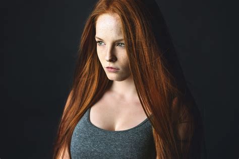 Wallpaper Face Women Redhead Looking Away Long Hair Green Eyes