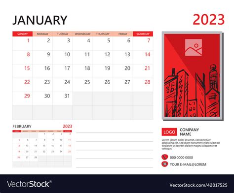 january 2023 template calendar design royalty free vector
