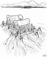 Fiume Disegno Raft Wagons Navigate Settlers Stampare Attraversano Carovana Coloni sketch template