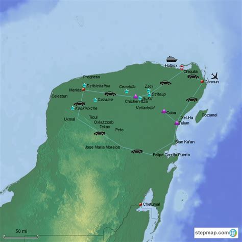 Stepmap Yucatan Peninsula Landkarte Für Mexico