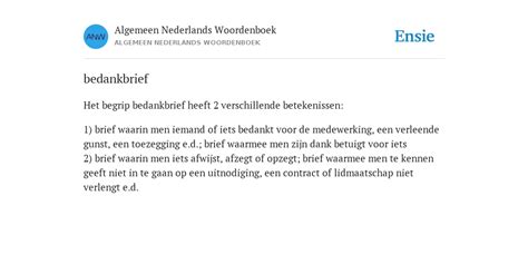 bedankbrief de betekenis volgens algemeen nederlands woordenboek