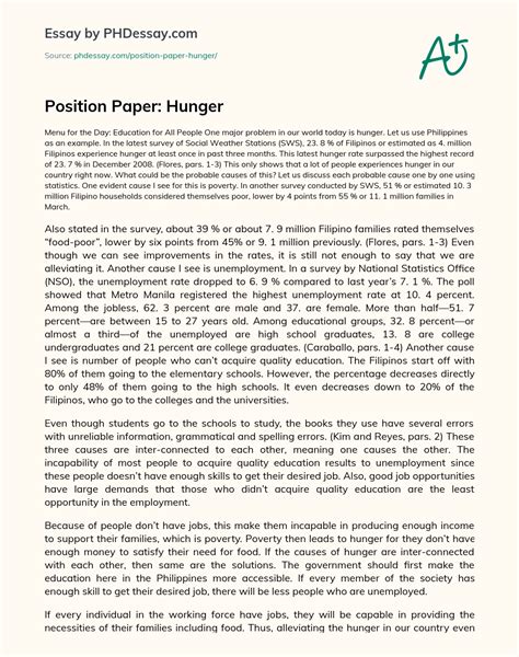 position paper hunger research  expository essay   words