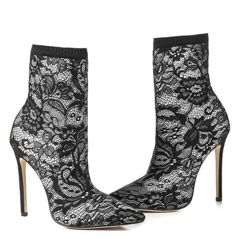ankle boots black flower lace boots boots soofabfashion fallfashion highheels boot outfit
