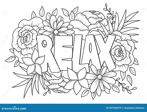 relax word  floral pattern antistress coloring page  adult