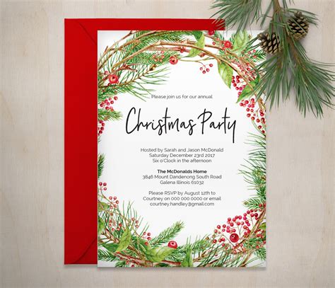 printable christmas invitation template christmas wreath etsy