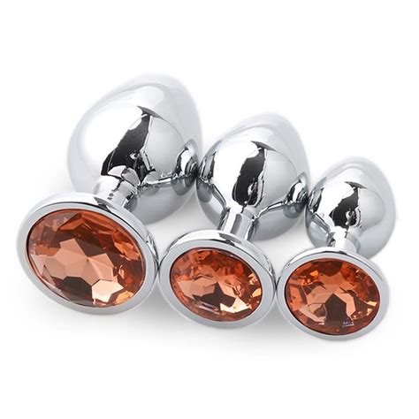 Buy 3 Different Size Stainless Steel Metal Anal Plug Crystal Jeweled