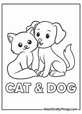 Dog Cat Coloring Pages Cartoon Animals Wearing Sitting Pet sketch template