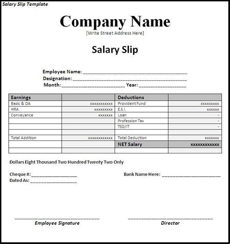 salary slip template word excel formats ms office