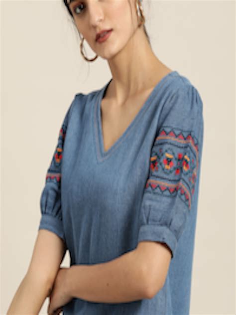 buy    blue pure cotton top tops  women  myntra
