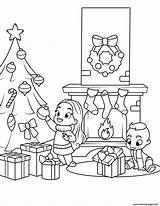 Coloring Christmas Fireplace Pages Tree Kids Near Printable Gifts Color Drawing Print Getdrawings Getcolorings Colorings sketch template