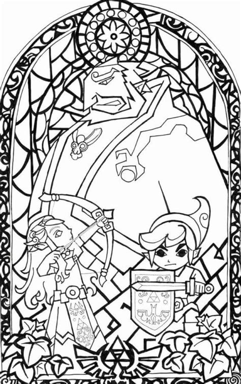 stained glass zelda  bow  link  sword coloring page