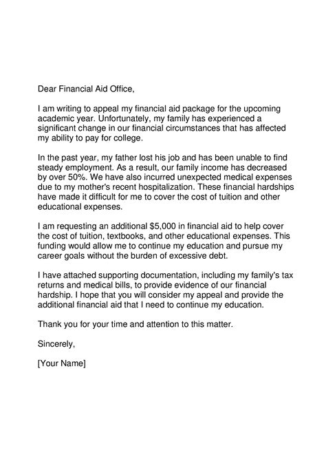 writing  financial aid appeal letter forms docs