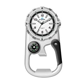 wc mm metal matte silver pocket   hand mvmt white dial compass carabiner