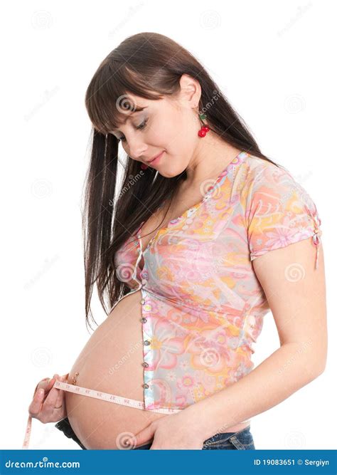 pregnant lady measuring   body stock image image