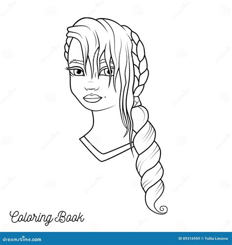 coloring book  cartoon girl  braid  long hair  fri stock