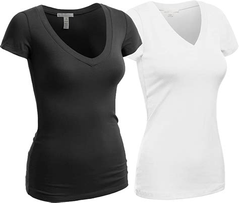 women plain short sleeve v neck cotton spandex top t shirt