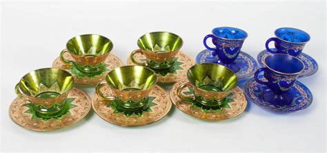 Eight Moser Enameled Glass Cups And Saucers Jan 25 2015 Alex