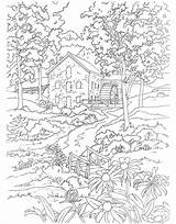 Dover Paysages Volwassenen Forest Cottages Advanced Colouring Landschappen Colorir Doverpublications Scenes Kleurboek Adulte sketch template