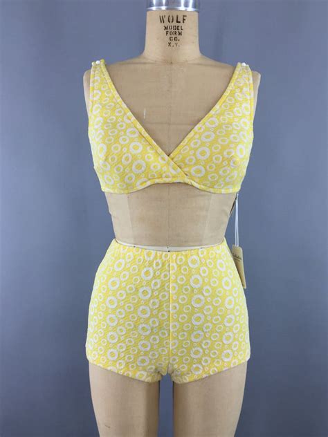 vintage 1960s bikini itsy bitsy teeny weeny yellow polka dots