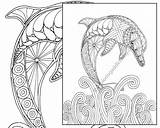 Dolphin Coloring Pages Adults Adult Nautical Etsy Sheet Dolphins Ocean Source Visit Site Details sketch template