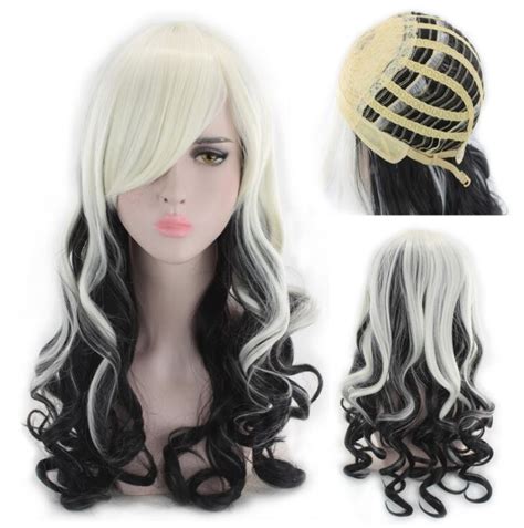 buy black and white long curly synthetic wig for