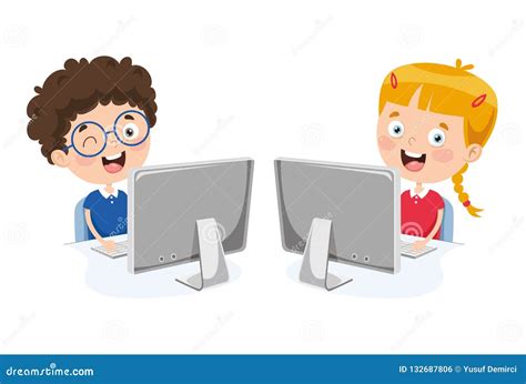 illustrazione  vettore dei bambini facendo uso del computer