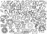 Doodle Kids Drawn Hand Vector Illustration Digital Set Style Piece Artwork Which sketch template