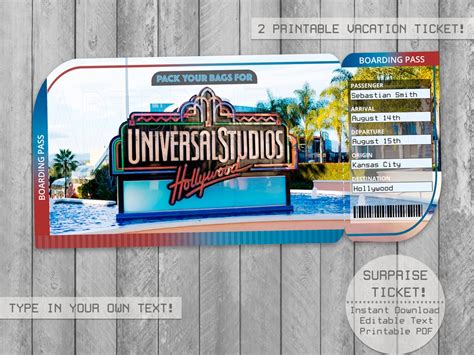 printable ticket  universal studios  custom  surprise universal trip ticket vacation