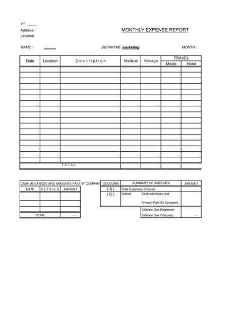 images  printable household expense report  printable
