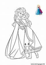 Elsa Frozen Anna Coloring Pages Sisters Hug Printable Book Color sketch template