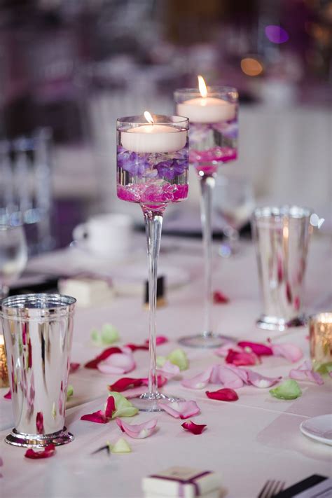 Purple Orchid Filled Floating Candle Centerpieces