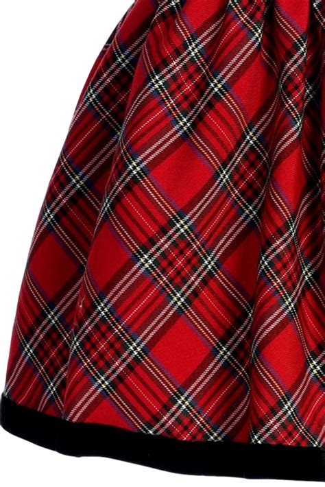 red and green plaid girls ruffle sleeve holiday dress w velvet trim 3m