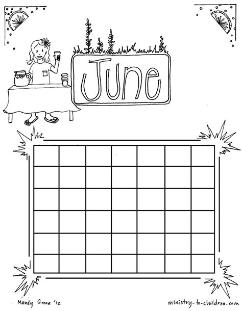 june coloring sheet calendar  kids