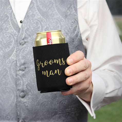 Black And Gold Groomsman Stubby Cooler Black Wedding Theme Shop By