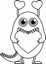 Coloring Valentine Animal Pages Monster Heart Getdrawings sketch template