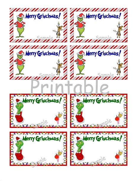 printable digital  sheet  grinch christmas labels