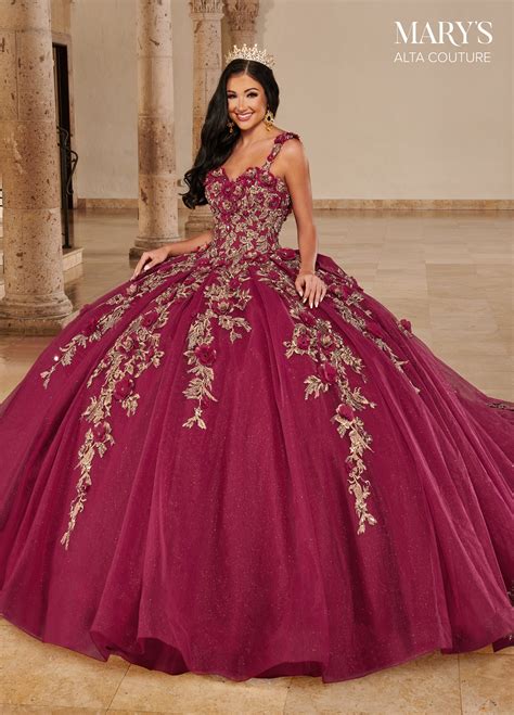 Quinceanera Couture Dresses Style Mq3074 In Burgundy Gold Emerald