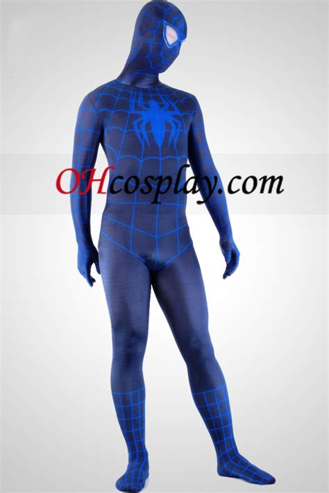 black  blue spiderman superhero zentai suit zt