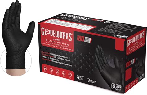 gloveworks hd black nitrile industrial disposable gloves  mil latex