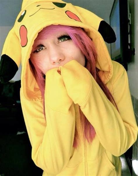 scene girl in pikachu onesie scene alternative hair